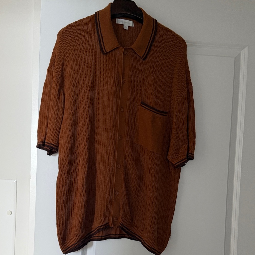 Men's Casual Button Down Sweater Shirt - Brown